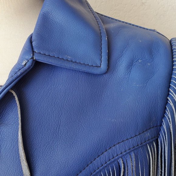 Leather Fringe Jacket Handmade Urban Cowboy Biker Lace Front - Picture 6 of 10